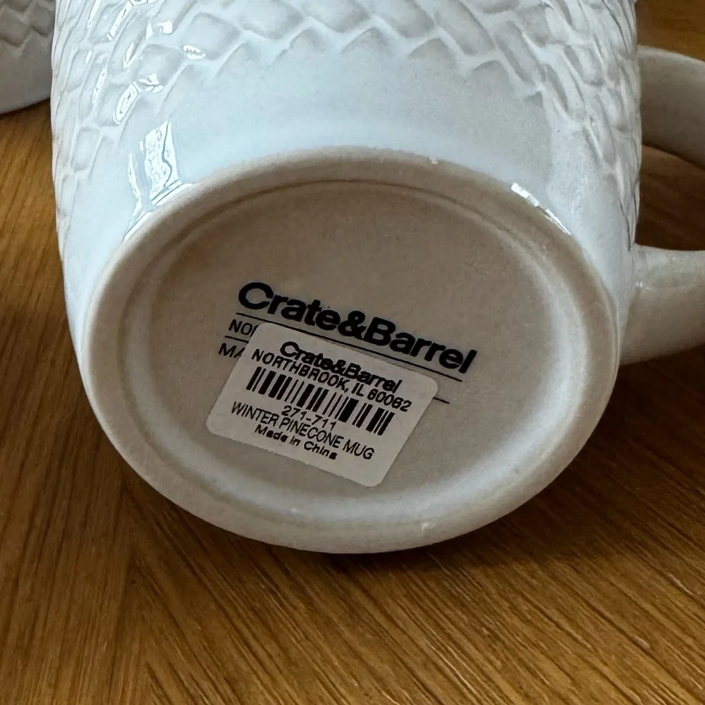 Crate&Barrel Winter Pinecone 12-oz. White Stoneware Mug (1/6)